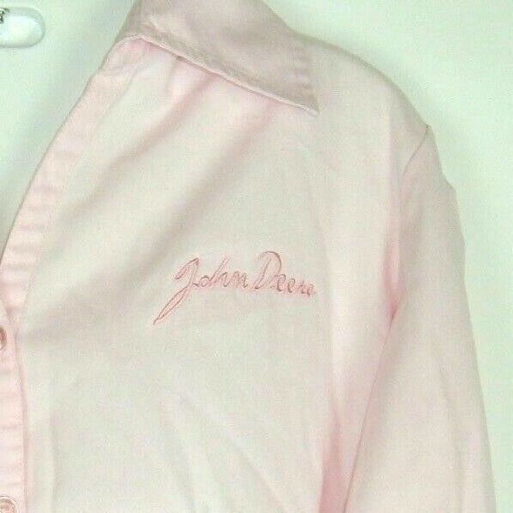 John Deere Top Women's Pink Long Sleeve Shirt button front Blouse embroidered S